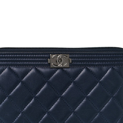 Chanel Lambskin Quilted Boy Zip Around Wallet Navy 9 of 11