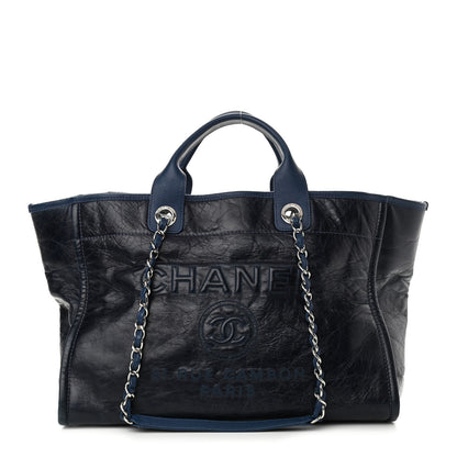 Chanel Glazed Calfskin Large Deauville Tote Blue 1 of 10