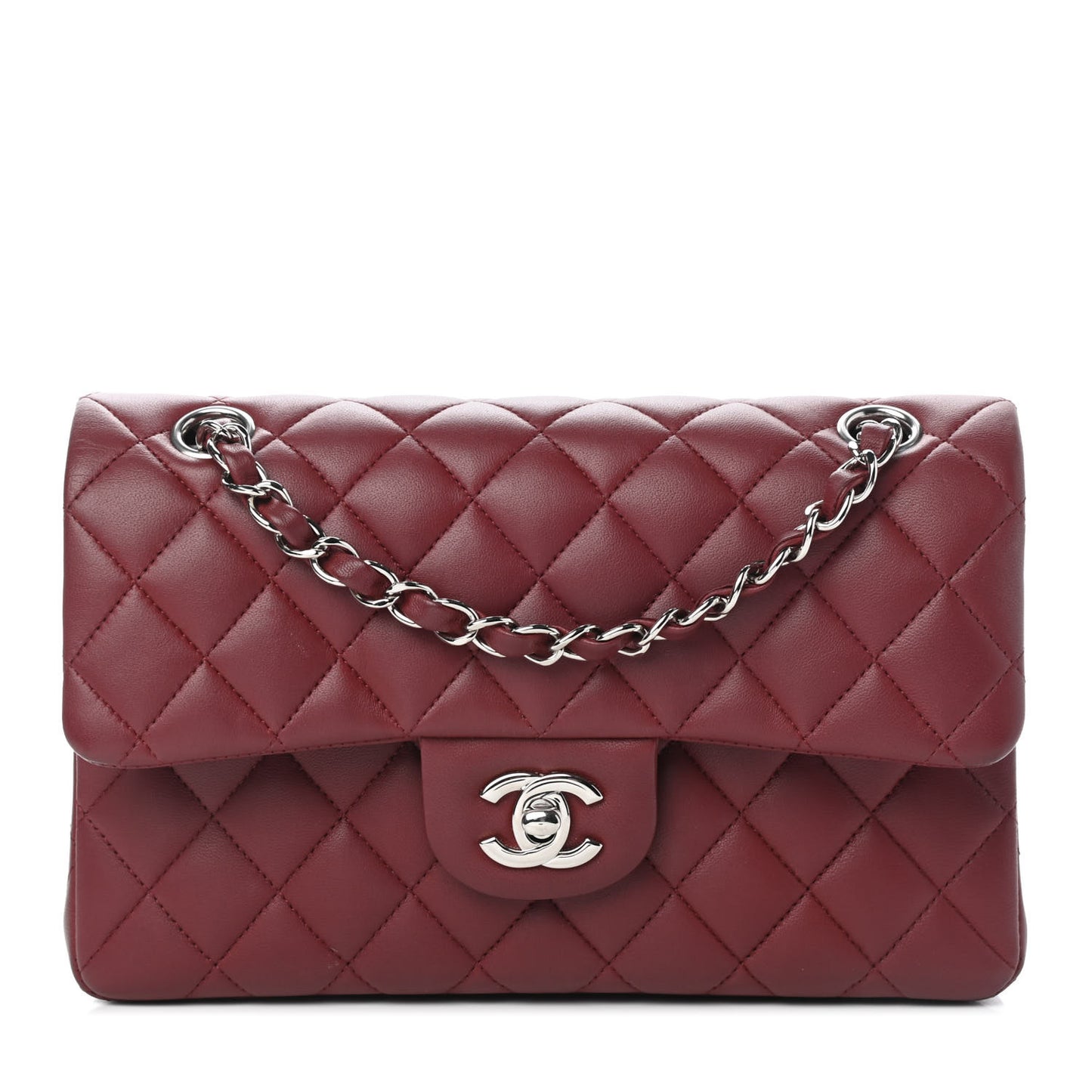 Lambskin Quilted Small Double Flap Dark Red