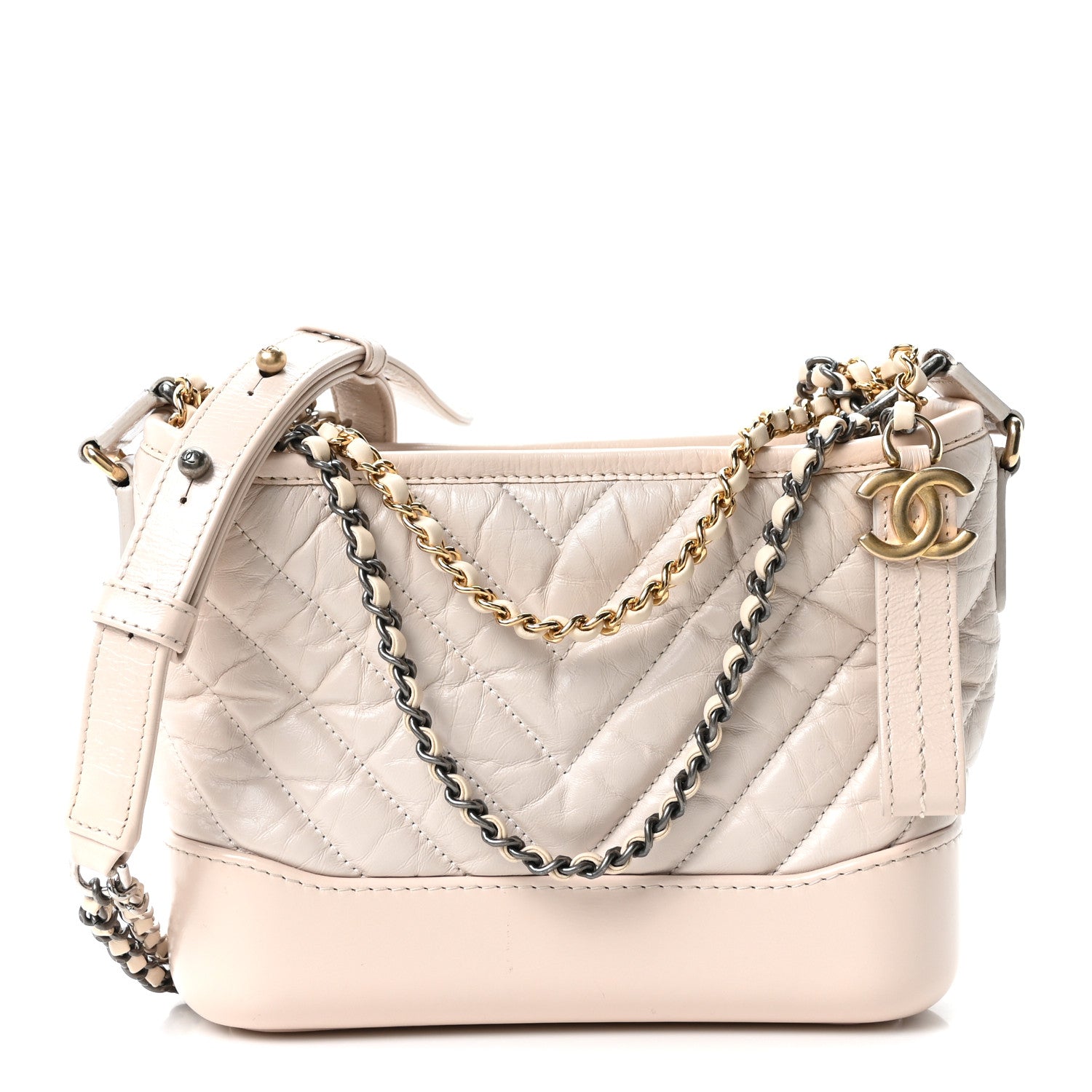 Chanel Aged Calfskin Chevron Quilted Small Gabrielle Hobo Beige 1 of 10