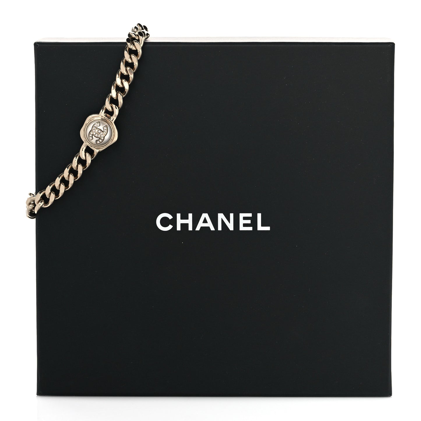 Pearl Crystal CC Chain Choker Necklace Gold