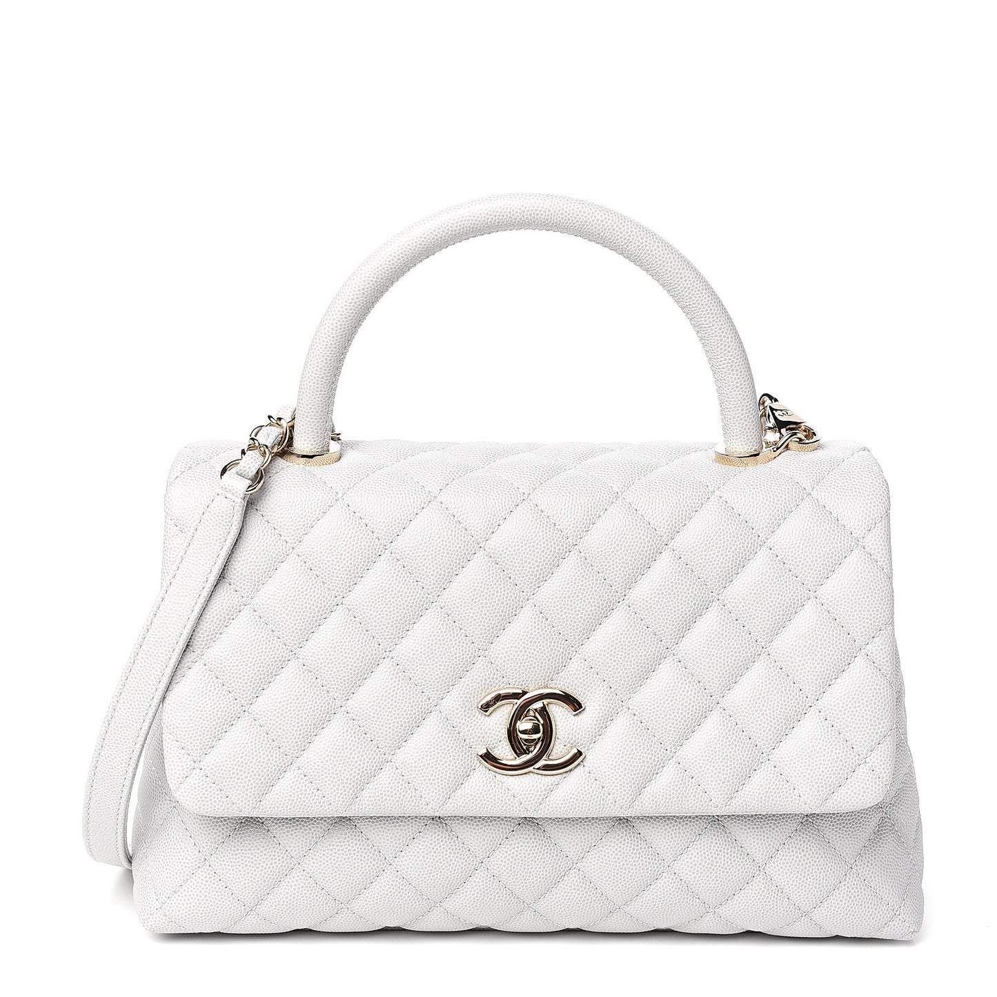 Caviar Quilted Small Coco Handle Flap Light Grey