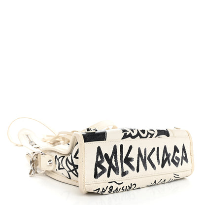 Balenciaga Agneau Arena Graffiti All Over Classic Silver Hardware Mini City White Black 4 of 10
