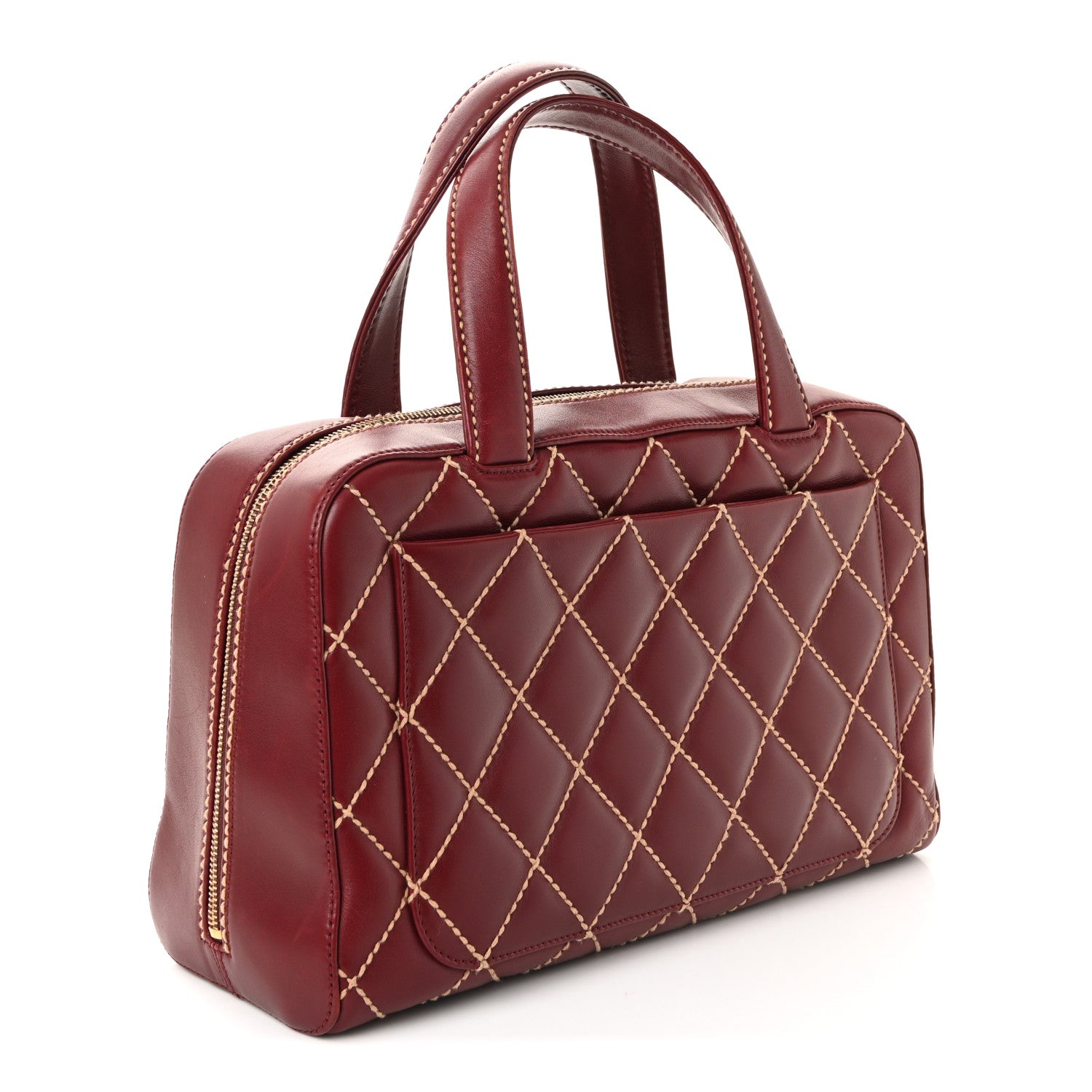 Chanel Calfskin Contrast Stitch Surpique Bowler Red 4 of 11