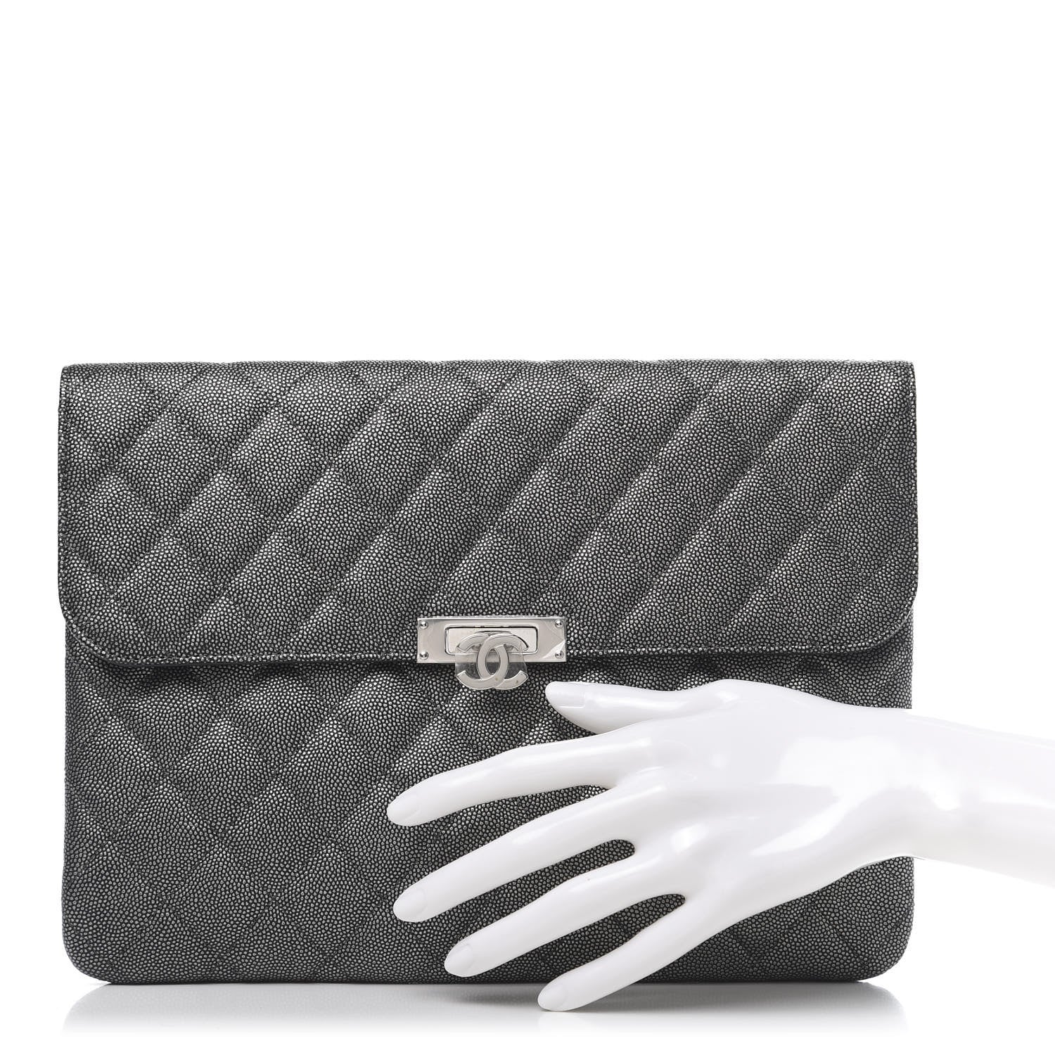 Chanel Metallic Caviar Quilted Medium Golden Class Pouch Dark Grey 2 of 8