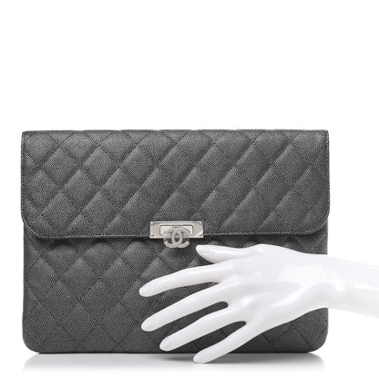 Chanel Metallic Caviar Quilted Medium Golden Class Pouch Dark Grey 2 of 8