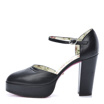 Gucci Calfskin Embellished Agon Ankle Strap Platform Pumps 39 Black 1 of 11