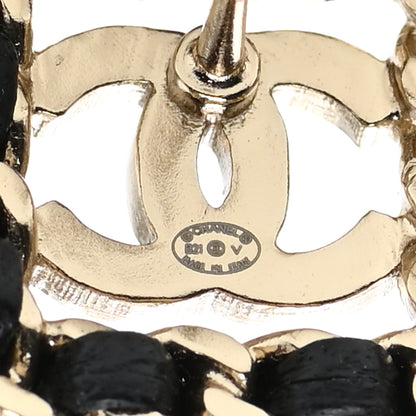 Chanel Crystal Lambskin Chain Sergeant Chanel Stud Earrings Black Gold 4 of 5