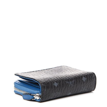 MCM Visetos Mini Zip Around Wallet Black Blue 3 of 10