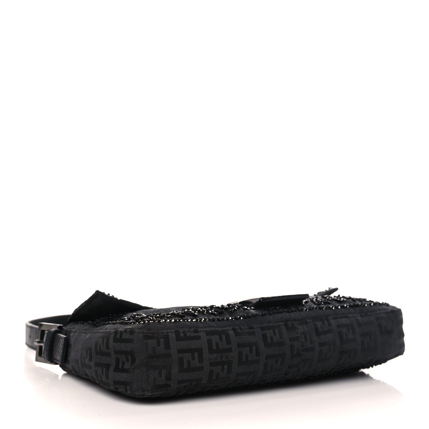 Fendi Zucchino Lizard Beaded Baguette Black 4 of 10