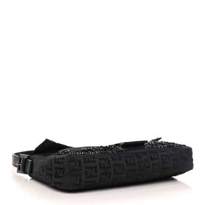Fendi Zucchino Lizard Beaded Baguette Black 4 of 10