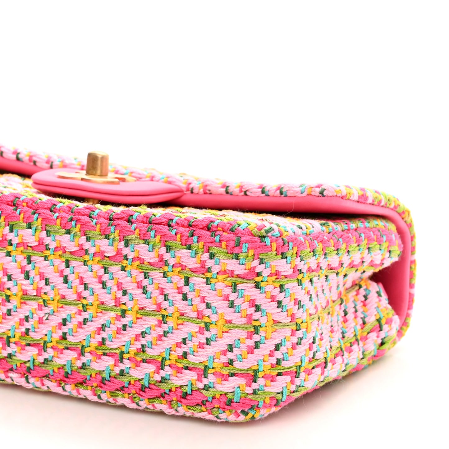 Cotton Mixed Fibers Woven Mini Rectangular Flap Pink Green