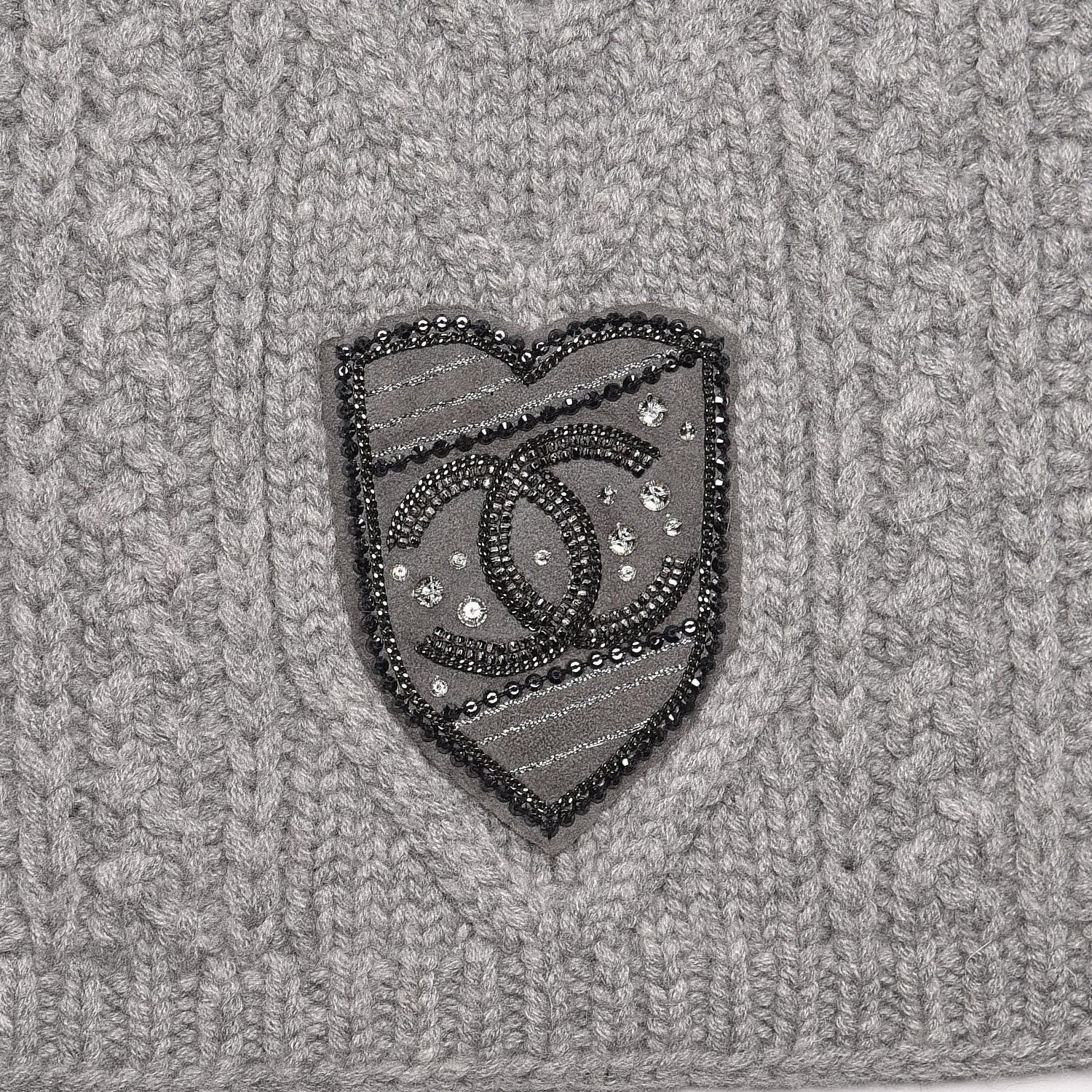 Chanel Cashmere Crystal Sequin CC Scarf Grey 6 of 9