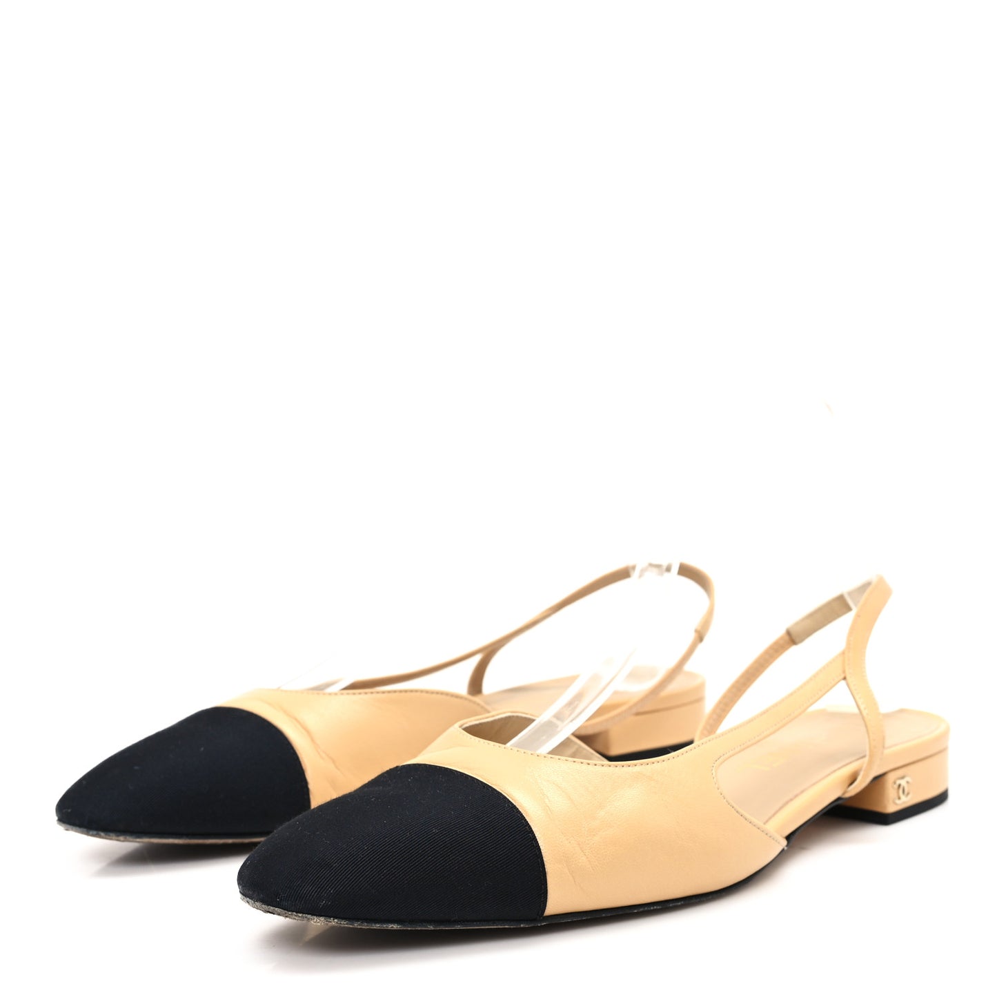 Goatskin Grosgrain Cap Toe CC Slingback Sandals 41 Beige Black