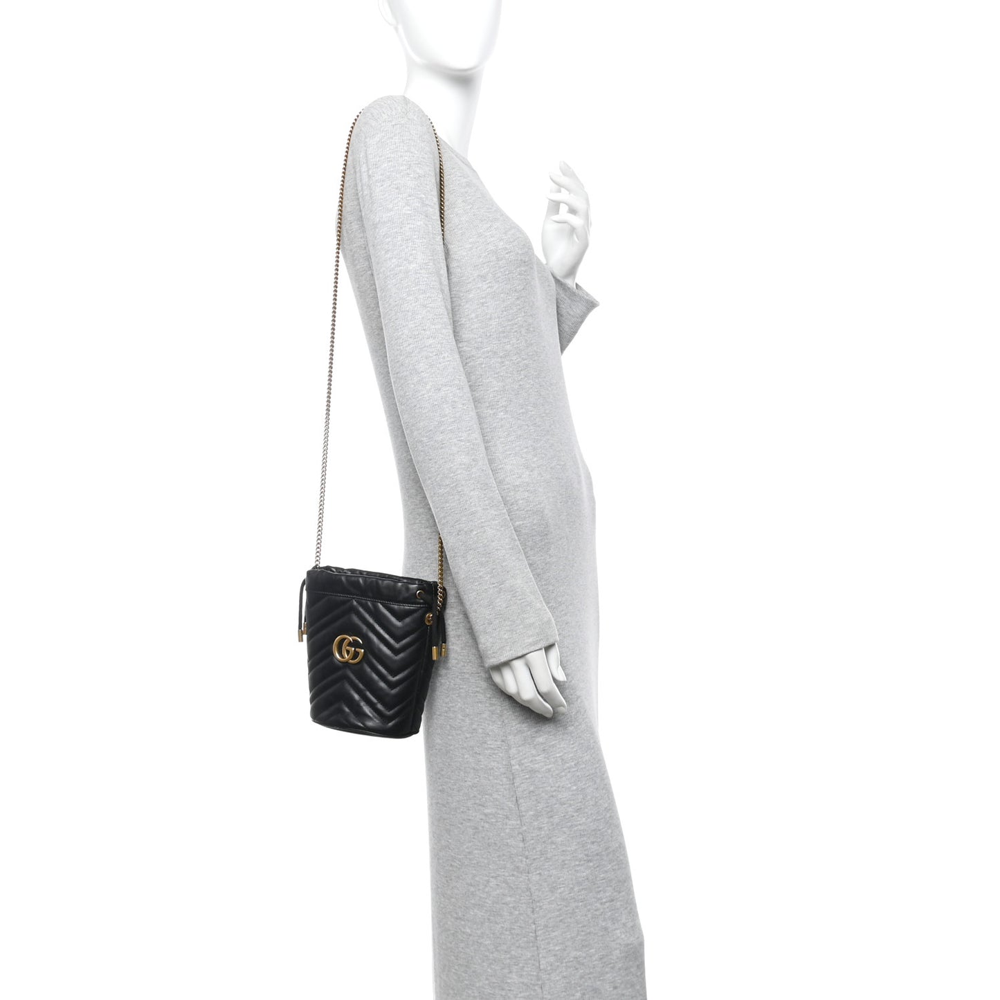 Calfskin Matelasse Mini GG Marmont 2.0 Bucket Bag Black