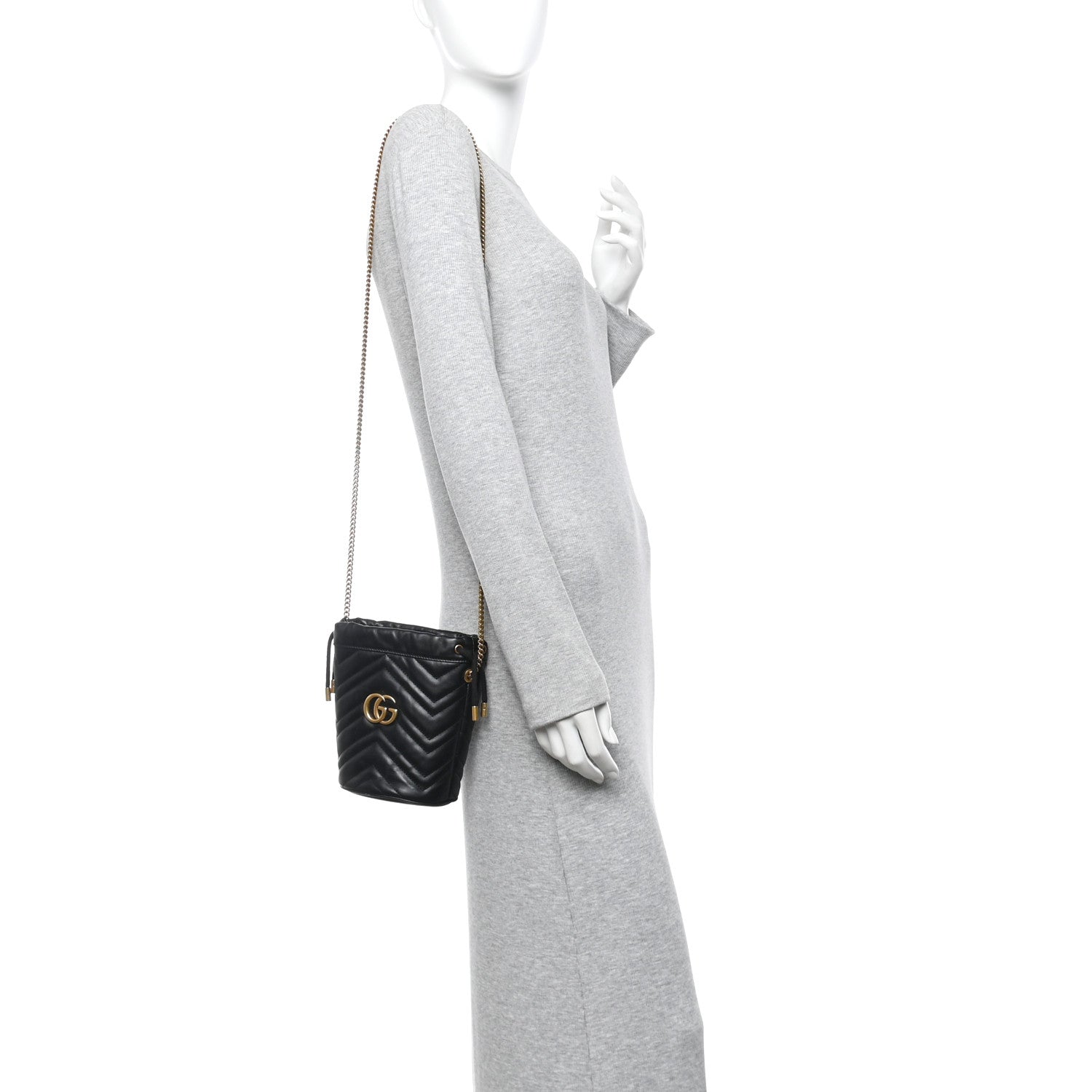 Gucci Calfskin Matelasse Mini GG Marmont 2.0 Bucket Bag Black 2 of 12