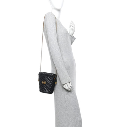 Gucci Calfskin Matelasse Mini GG Marmont 2.0 Bucket Bag Black 2 of 12
