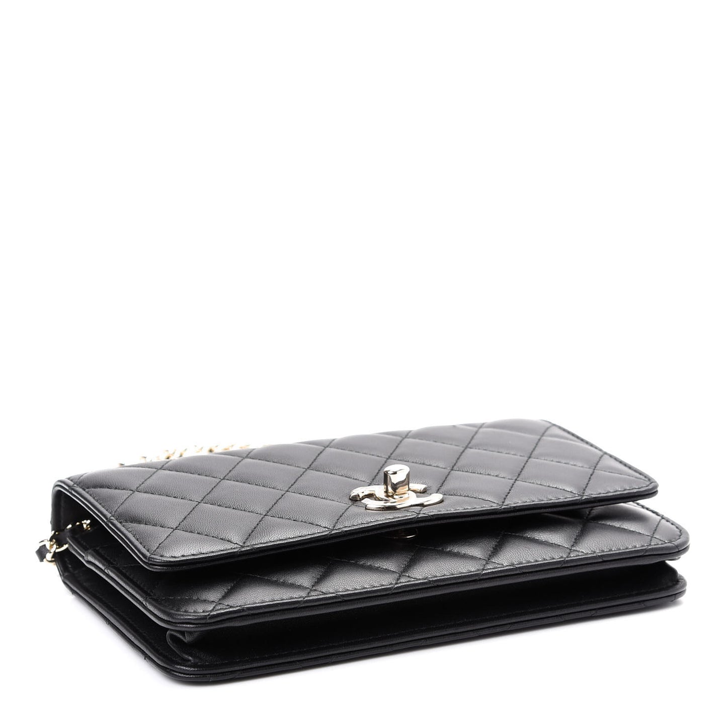 Lambskin Quilted Trendy CC Wallet On Chain WOC Black