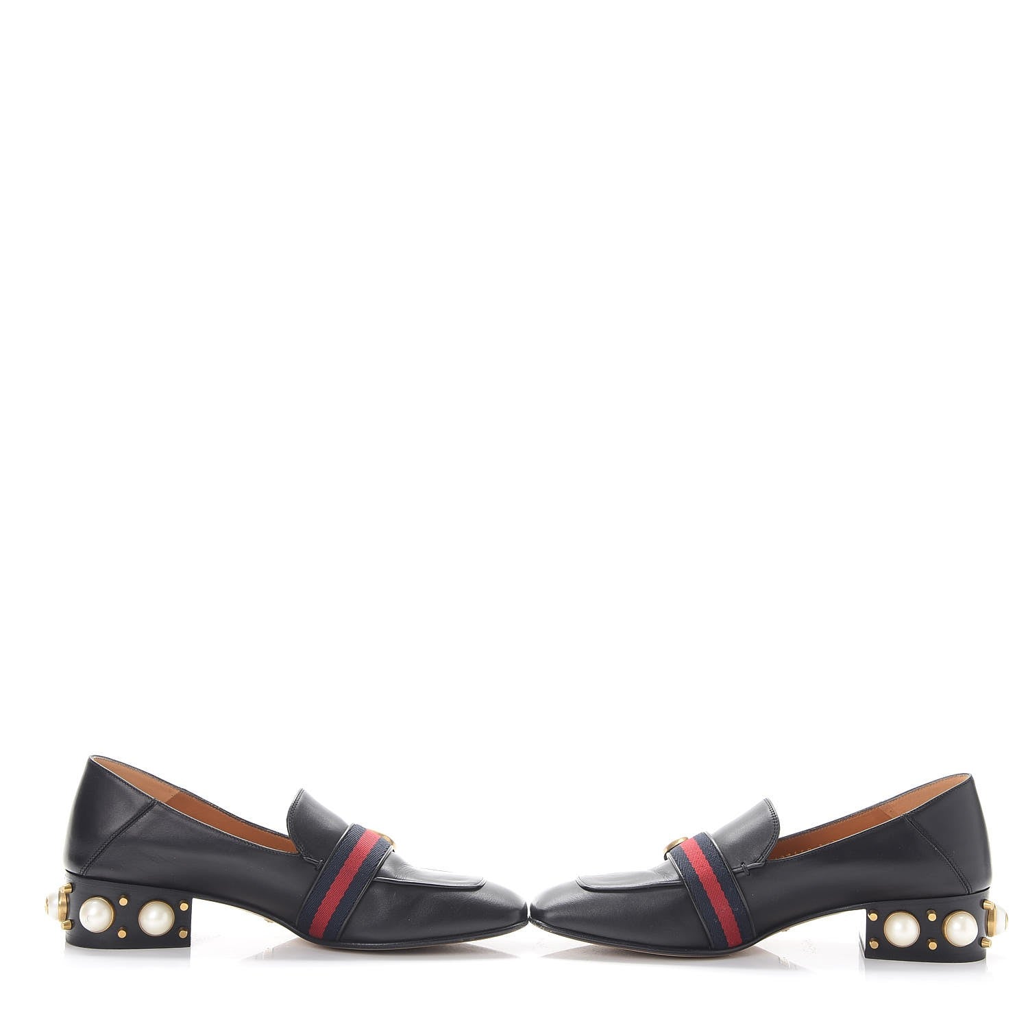 Gucci Calfskin Web Pearl Embellished Peyton Loafers 38.5 Black 6 of 16