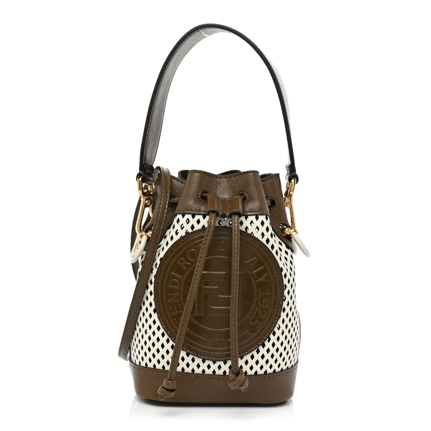 Vitello Liberty Glossy Lambskin F is Fendi Perforated Mini Mon Tresor Bucket Bag White Ice Rust Maya
