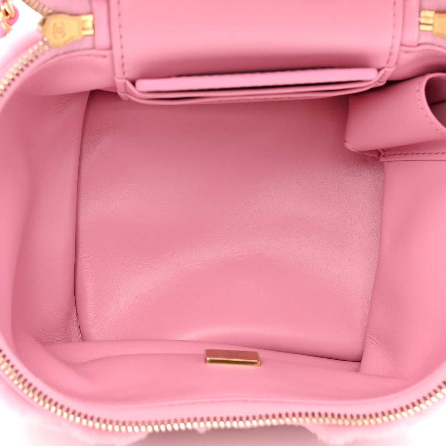 Shearling Lambskin Quilted Small CC Vanity Case Pink