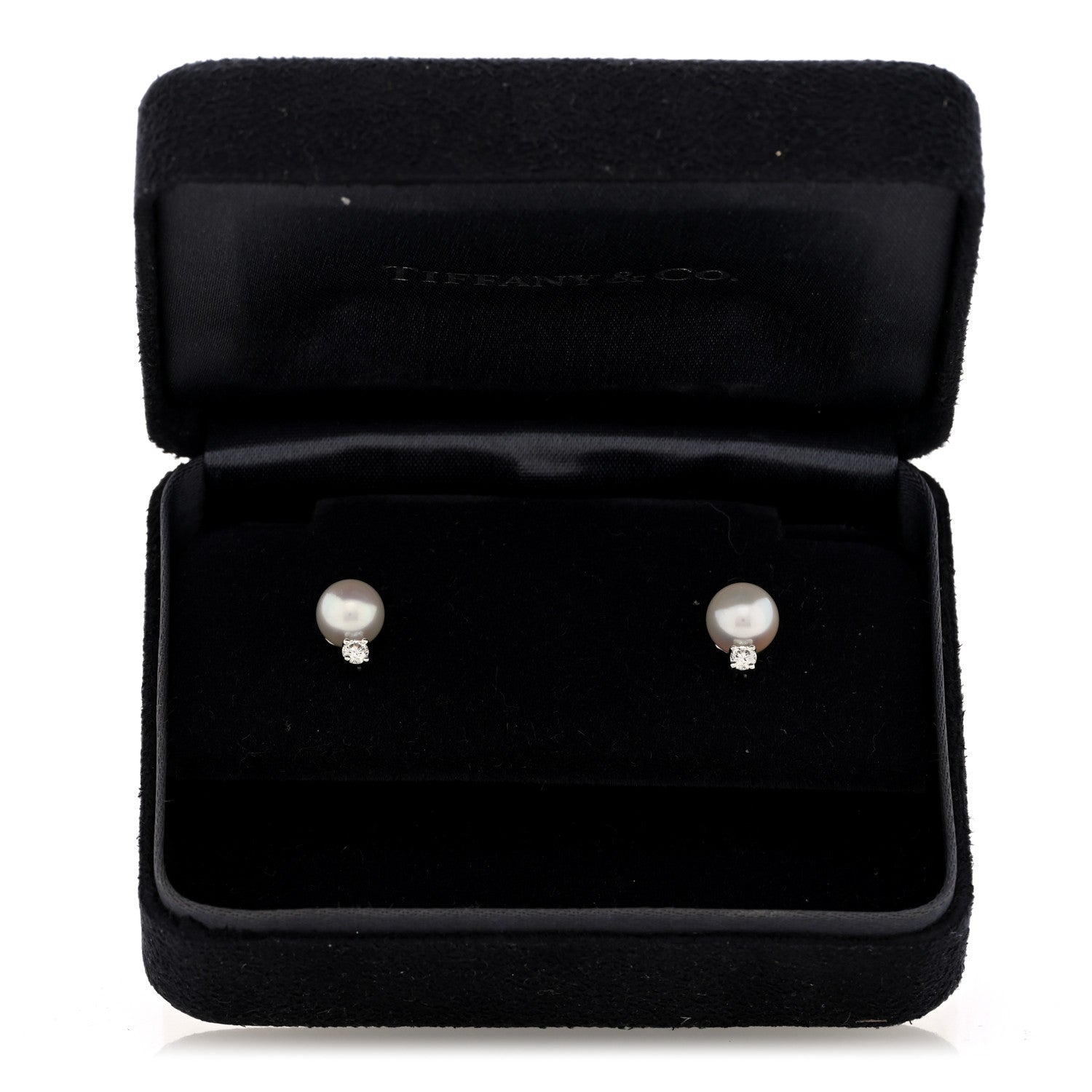 Tiffany 18K White Gold Diamond Akoya Cultured Pearl 6.5-7mm Signature Earrings 5 of 5