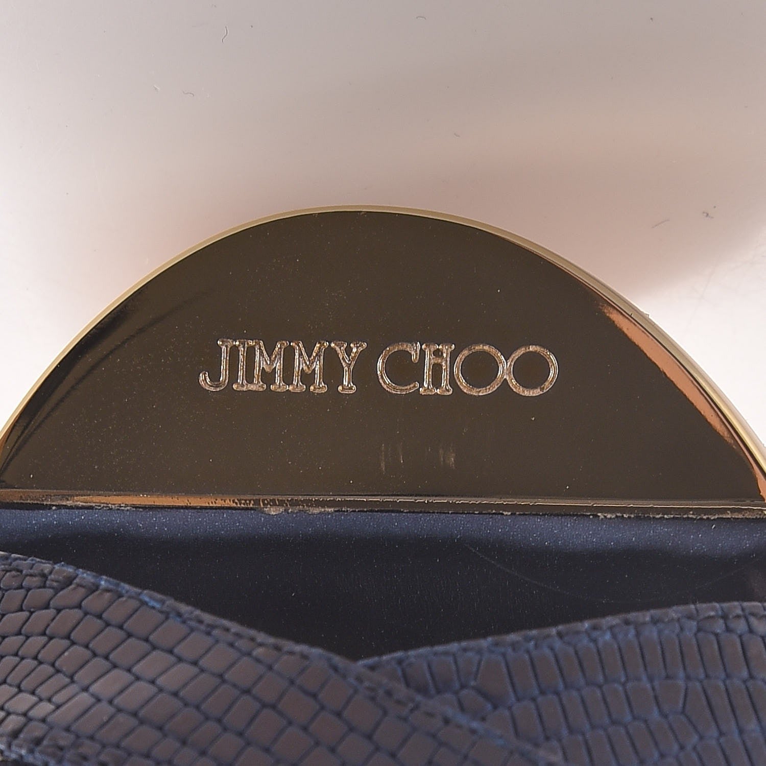 Jimmy Choo Snake Print Calfskin Embossed Cork Pandora Wedges 35.5 Navy 10 of 11