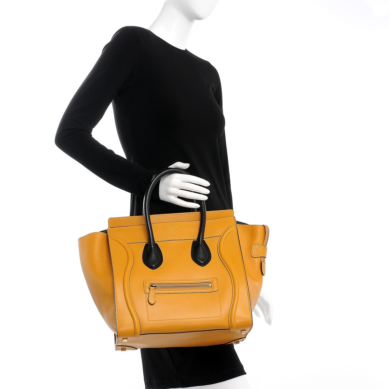 Celine Satin Calfskin Mini Bi-Color Luggage Amber 2 of 8