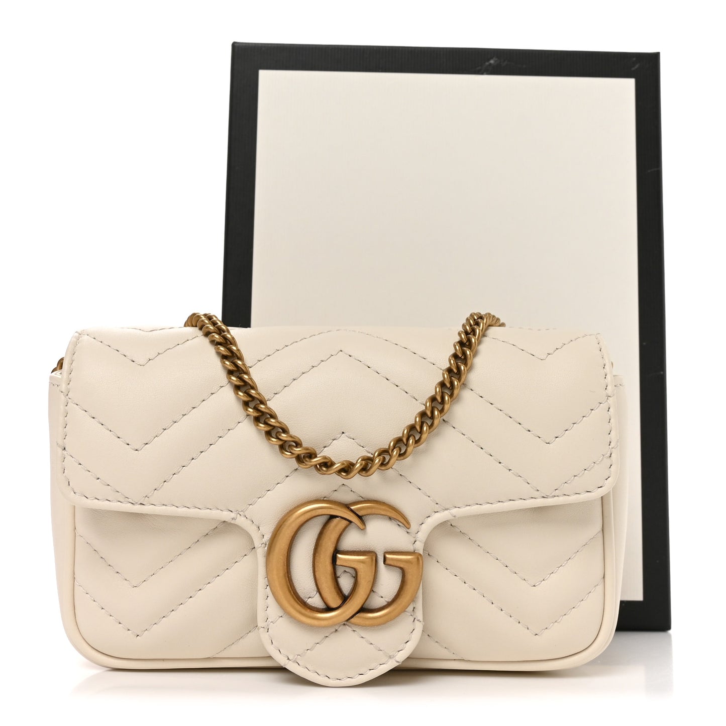 Calfskin Matelasse Super Mini GG Marmont Shoulder Bag White
