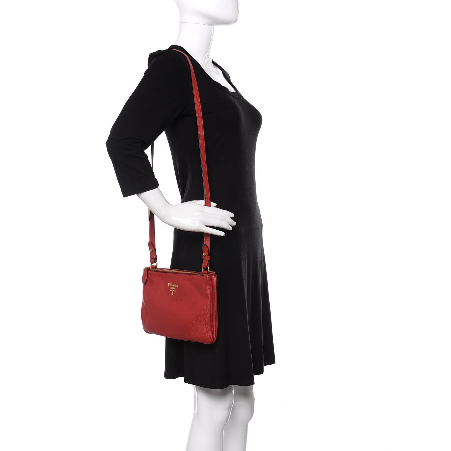 Prada Vitello Phenix Double Zip Crossbody Bag Scarlatto 2 of 13