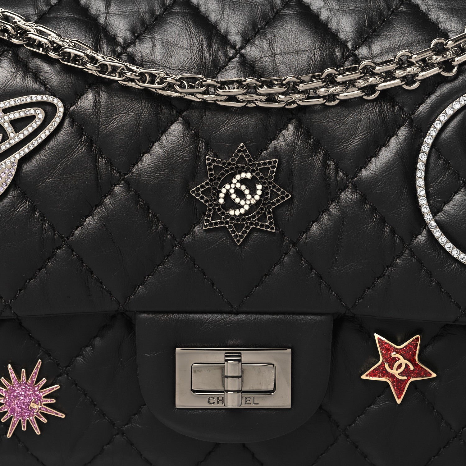 Chanel Aged Calfskin Space Charms 2.55 Reissue 225 Flap Black 8 of 10