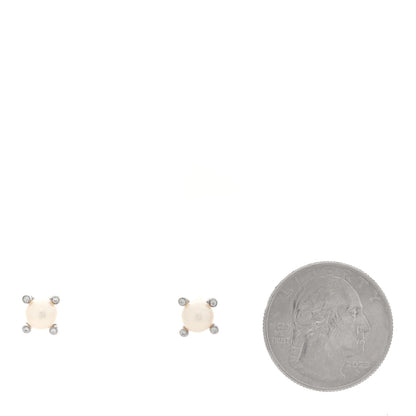 David Yurman Sterling Silver Diamond Pearl 6-6.5mm Cable Stud Earrings 2 of 4