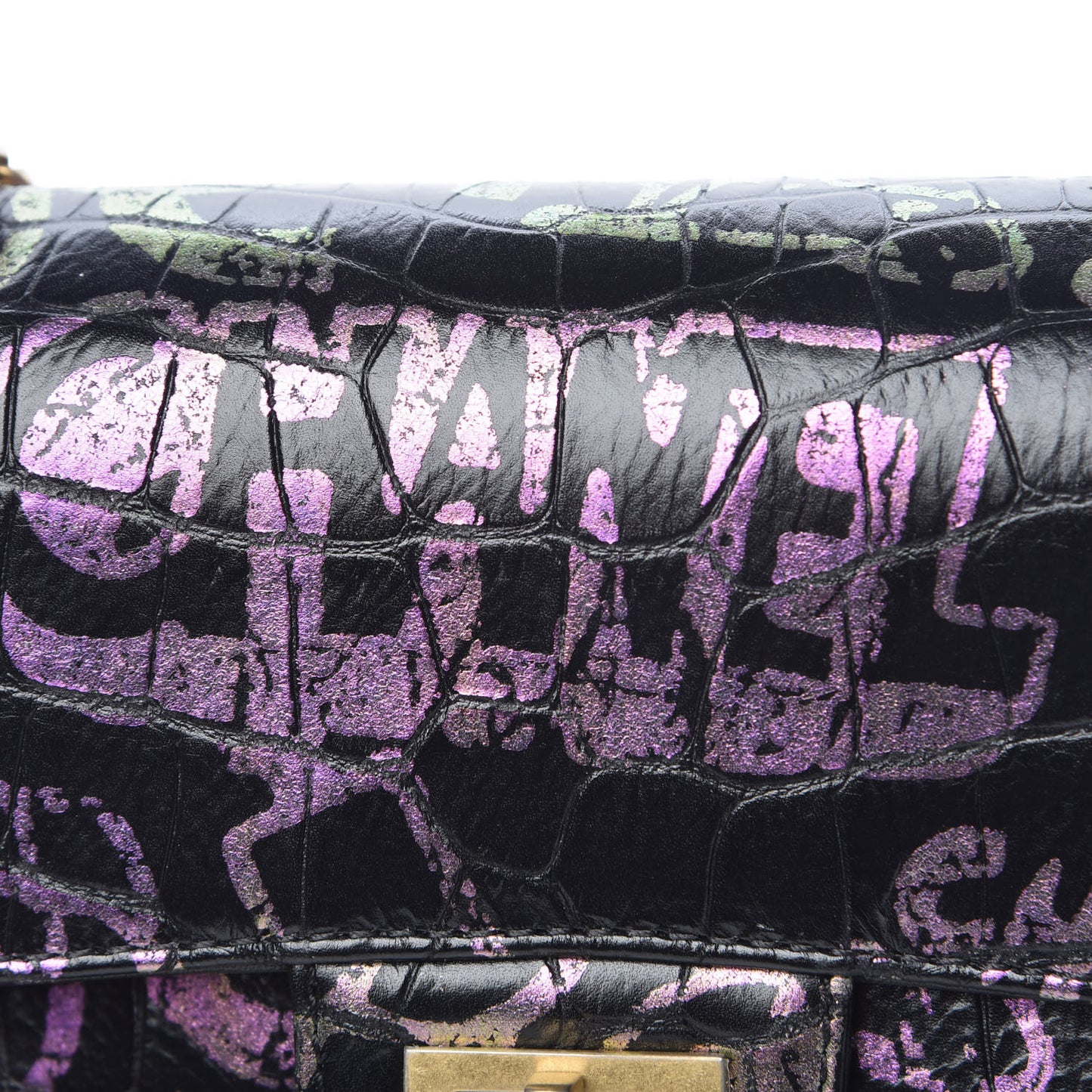 Calfskin Crocodile Embossed Graffiti 2.55 Mini Cocodile Reissue Flap Black Pink