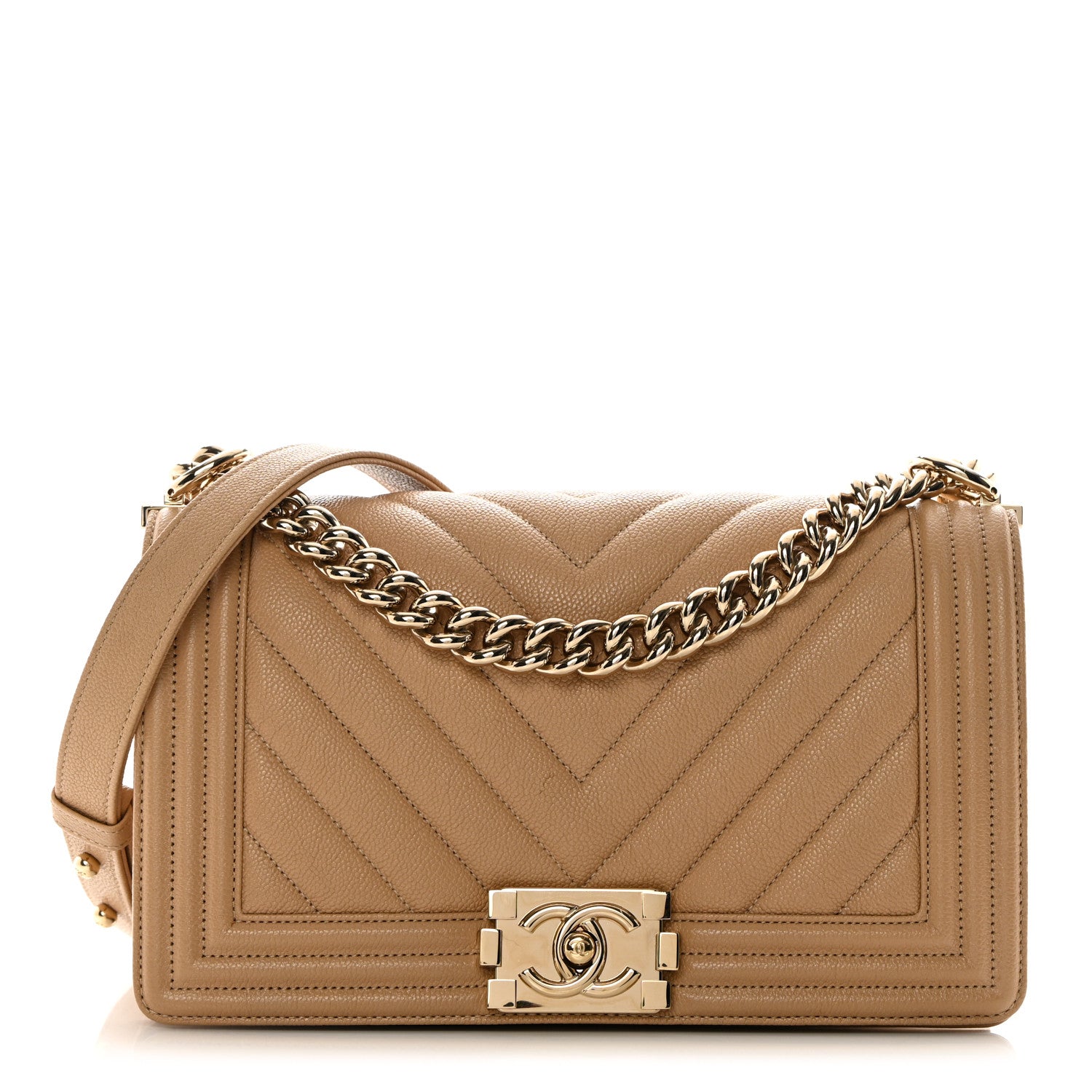 Chanel Caviar Chevron Quilted Medium Boy Flap Beige 1 of 13