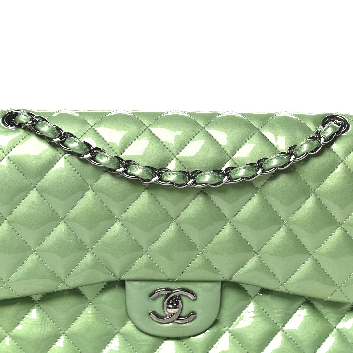 Chanel Patent Calfskin Quilted Jumbo Double Flap Green 8 of 11