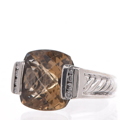 David Yurman Sterling Silver Diamond Smoky Quartz 15mm Deco Ring 49 4.75 3 of 6