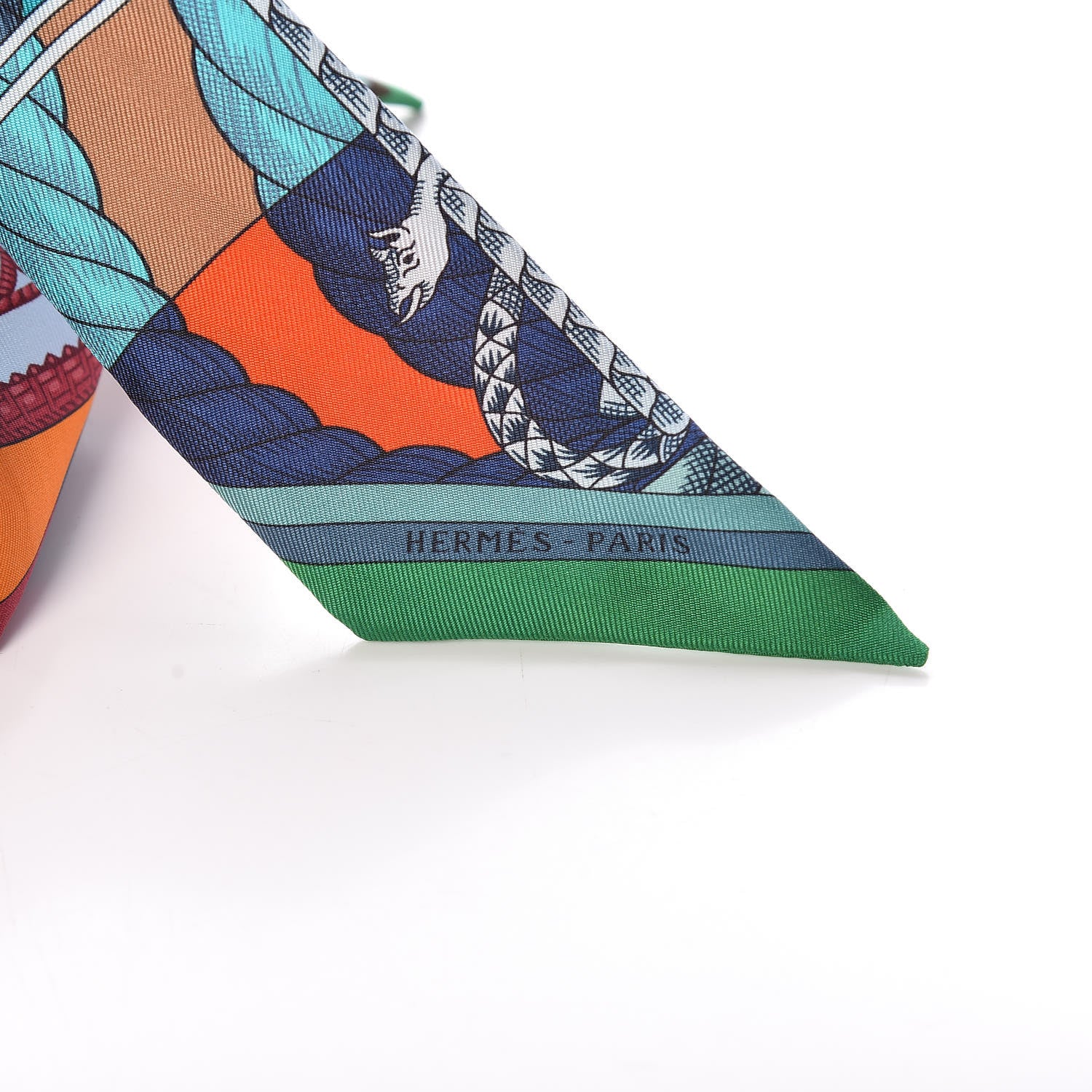Hermes Silk Cavalleria D'Etriers Twilly Emeraude Orange Turquoise 3 of 5