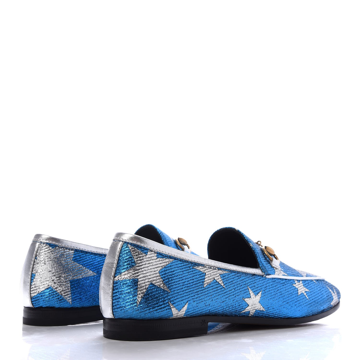 Gucci Lurex Calfskin Starry Sky Womens Jordaan Loafers 36.5 Bluette Silver 4 of 10