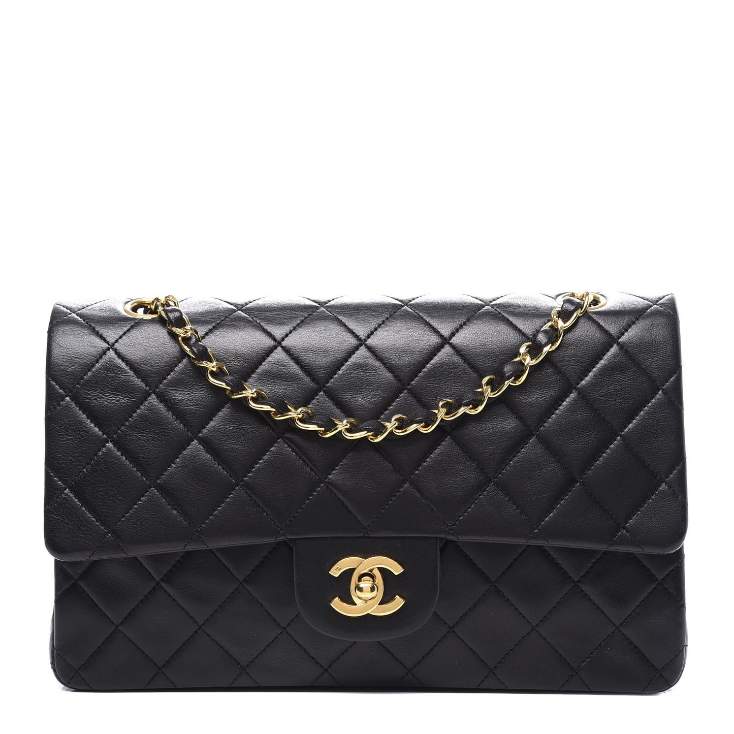 Lambskin Quilted Medium Double Flap Black
