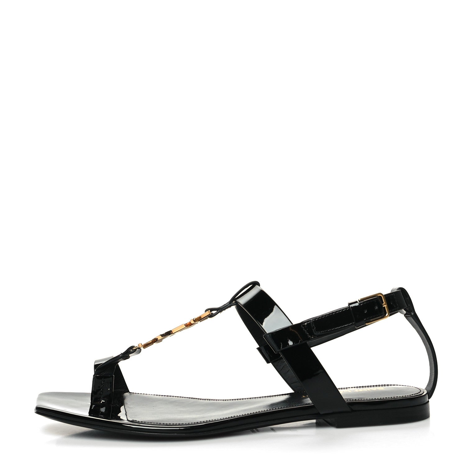 Saint Laurent Patent Calfskin Cassandra Monogram Sandals 38 Black 1 of 9