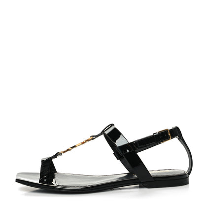 Saint Laurent Patent Calfskin Cassandra Monogram Sandals 38 Black 1 of 9