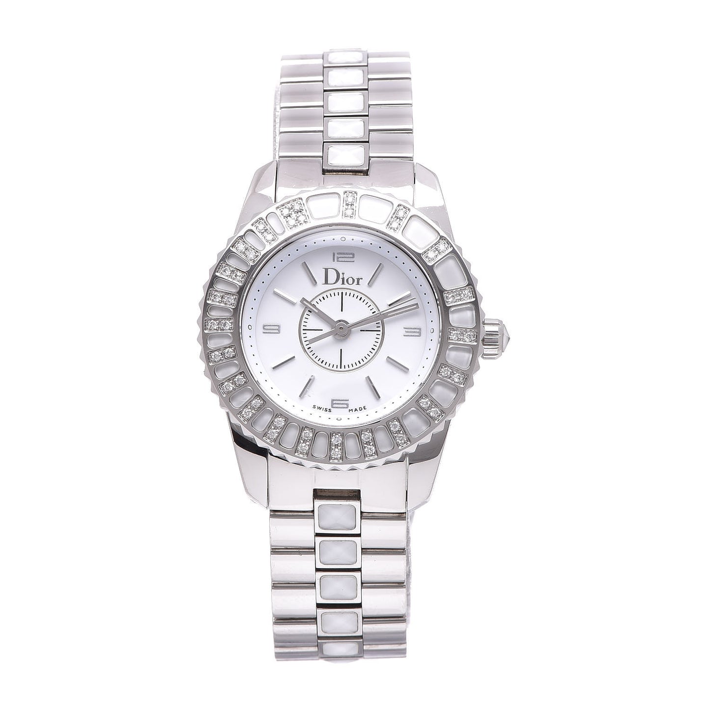 Stainless Steel Diamond Sapphire 29mm Christal Quartz Watch White