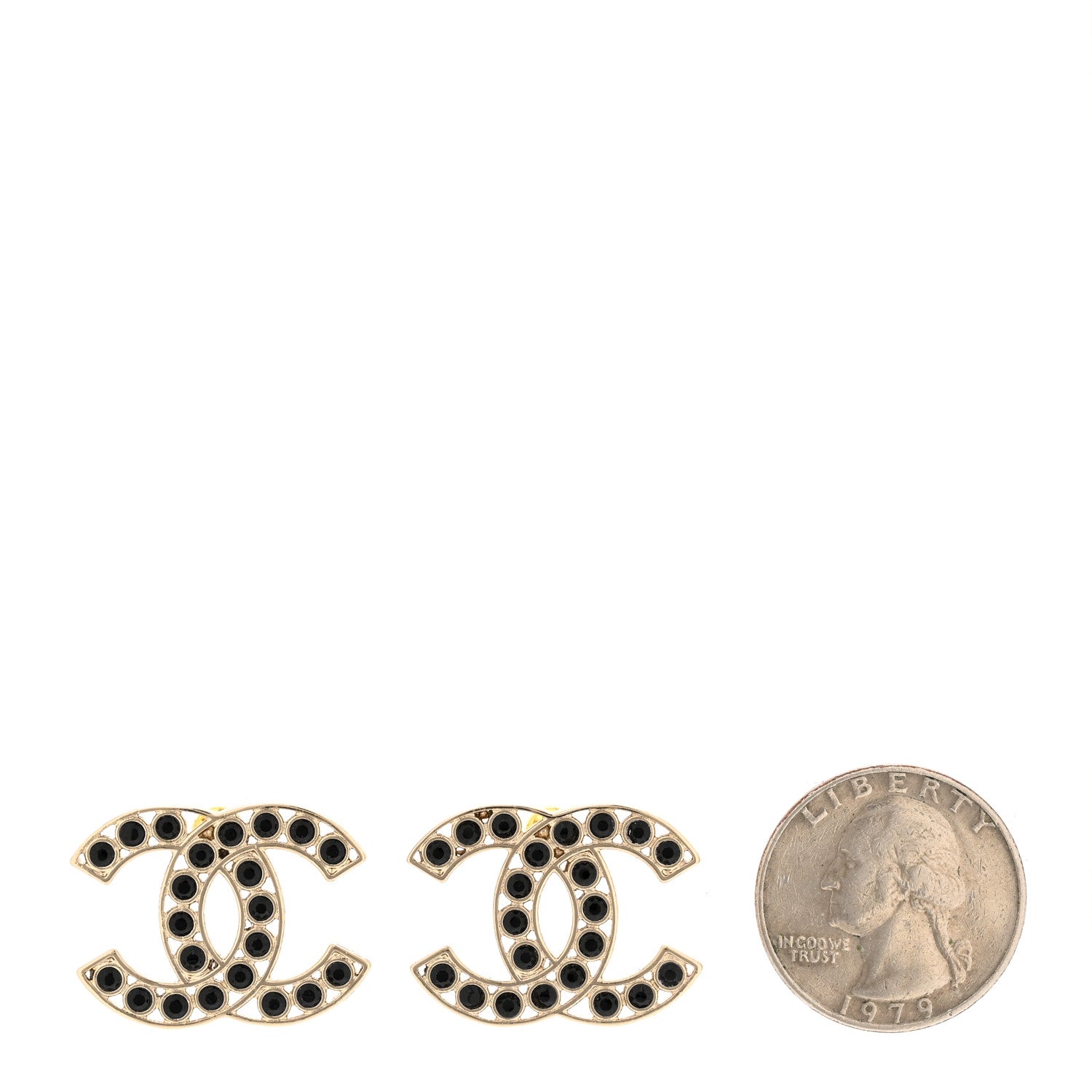Chanel Large Strass Crystal CC Earrings Black Gold 2 of 5