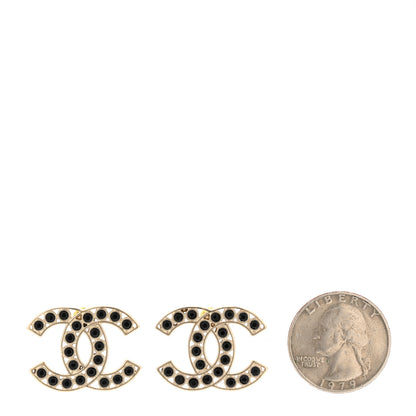 Chanel Large Strass Crystal CC Earrings Black Gold 2 of 5