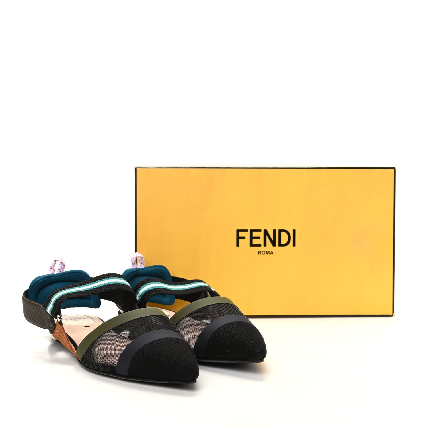 Fendi Technical Mesh Colibri Slingback Ballerina Flats 38.5 Green Multicolor 10 of 10