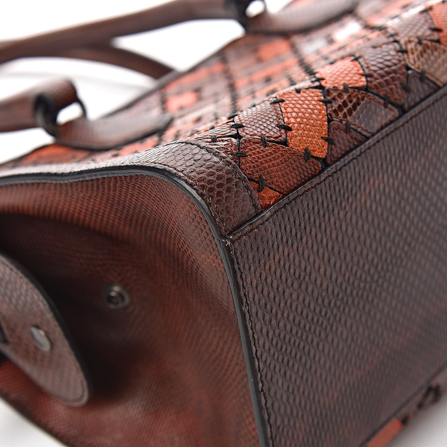 Ayers Karung Intrecciato Patchwork Shoulder Bag Ash Scuro Rust Clay
