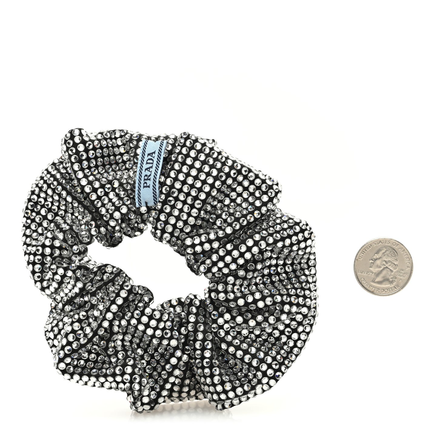 Crystal Satin Metal Logo Scrunchie Black