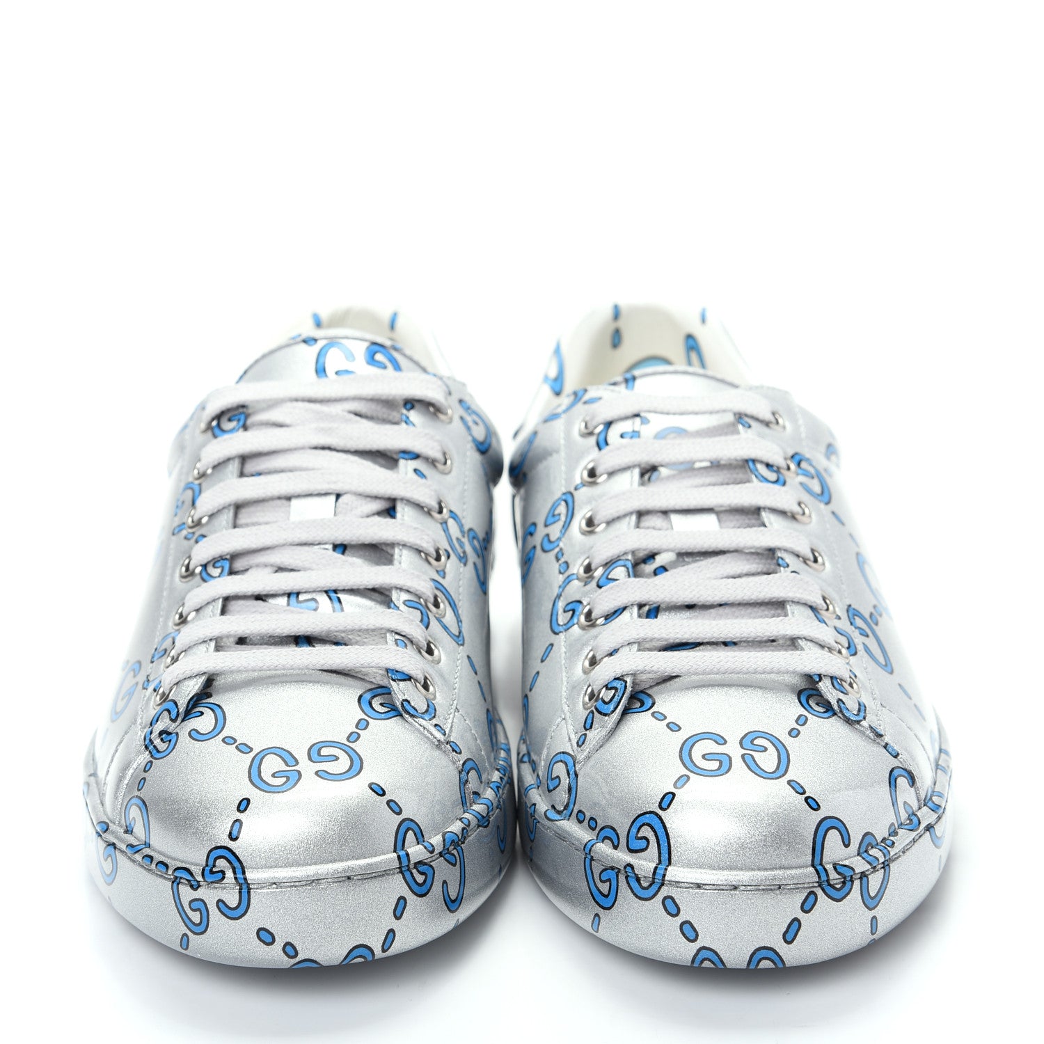 Gucci Miro Rubber Wax GucciGhost Print Mens New Ace Sneakers 8 Silver 2 of 10