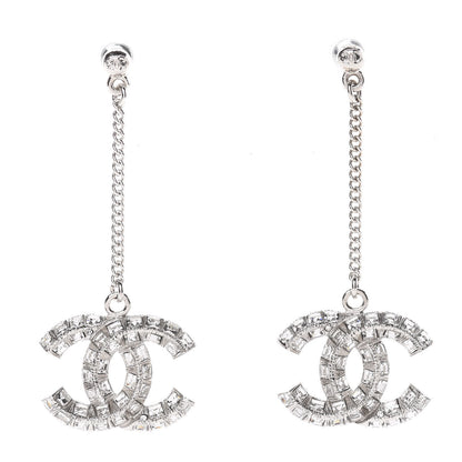 Chanel Baguette Crystal CC Drop Earrings Silver 1 of 5