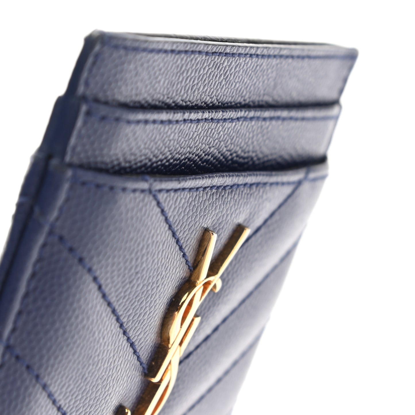 Grain De Poudre Matelasse Chevron Monogram Credit Card Case Navy